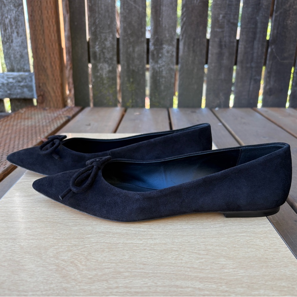 Larroude Lee Black Suede Leather Point Toe Ballerina Flats In Sz 9 - Picture 3 of 11